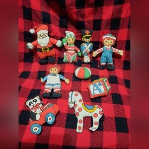 Vintage 70s Handmade 9 Pc Raggedy Ann Andy Pillow  Plush Christmas Ornaments